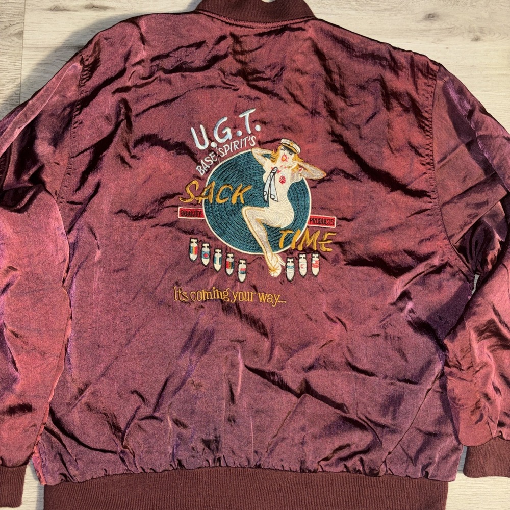 Vintage 1980s Satin Bomber Jacket Glider Troops UGT Sack Time Vittorio